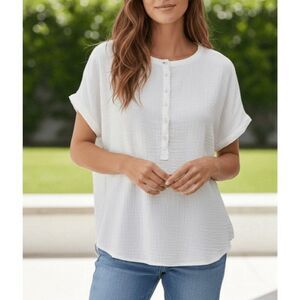 Faherty Dream Cotton Gauze Desmond White Blouse size Large